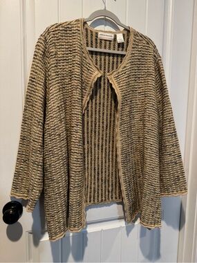alfred dunner Amsterdam Ave Group Knit Striped Cardigan Tan Multicolor Size 3X
